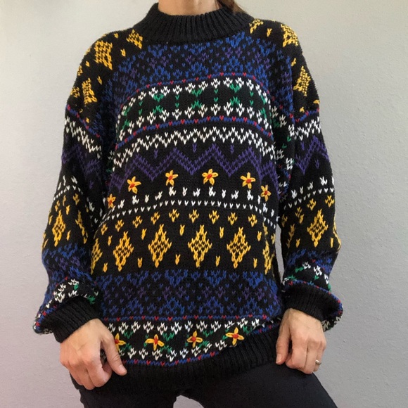 anchor blue Sweaters - Vintage Anchor Blue Printed Oversized Sweater L